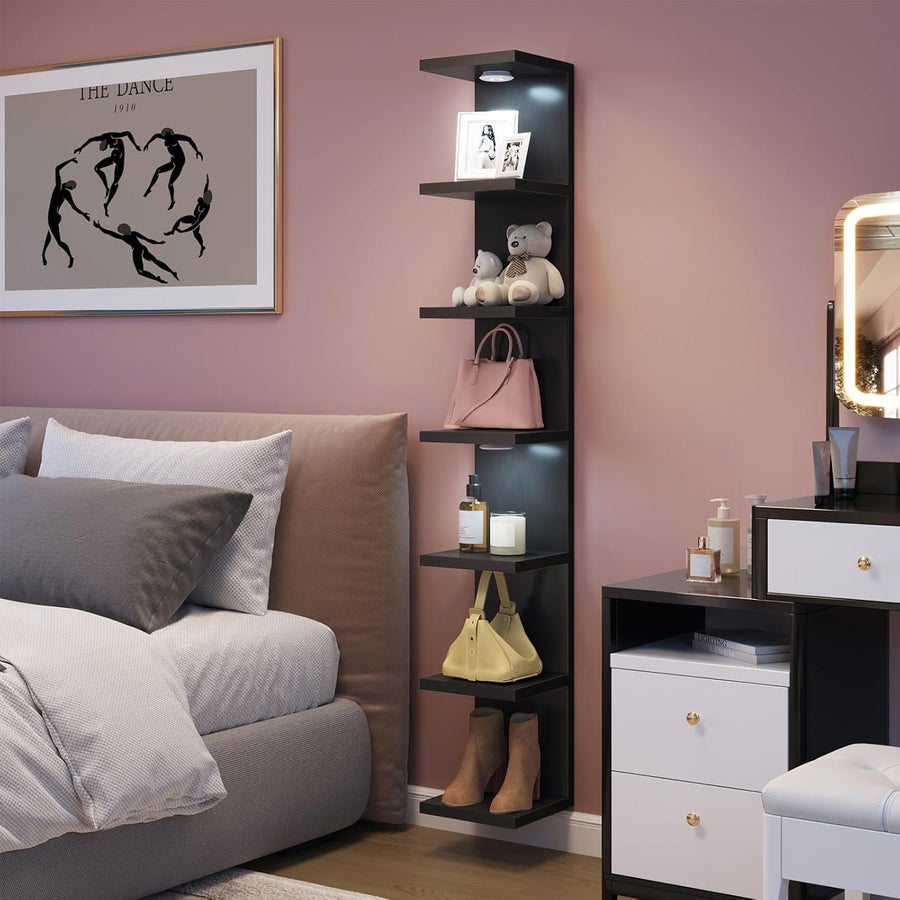 7-Tier LED Display Wall Shelf for Home Décor – Black