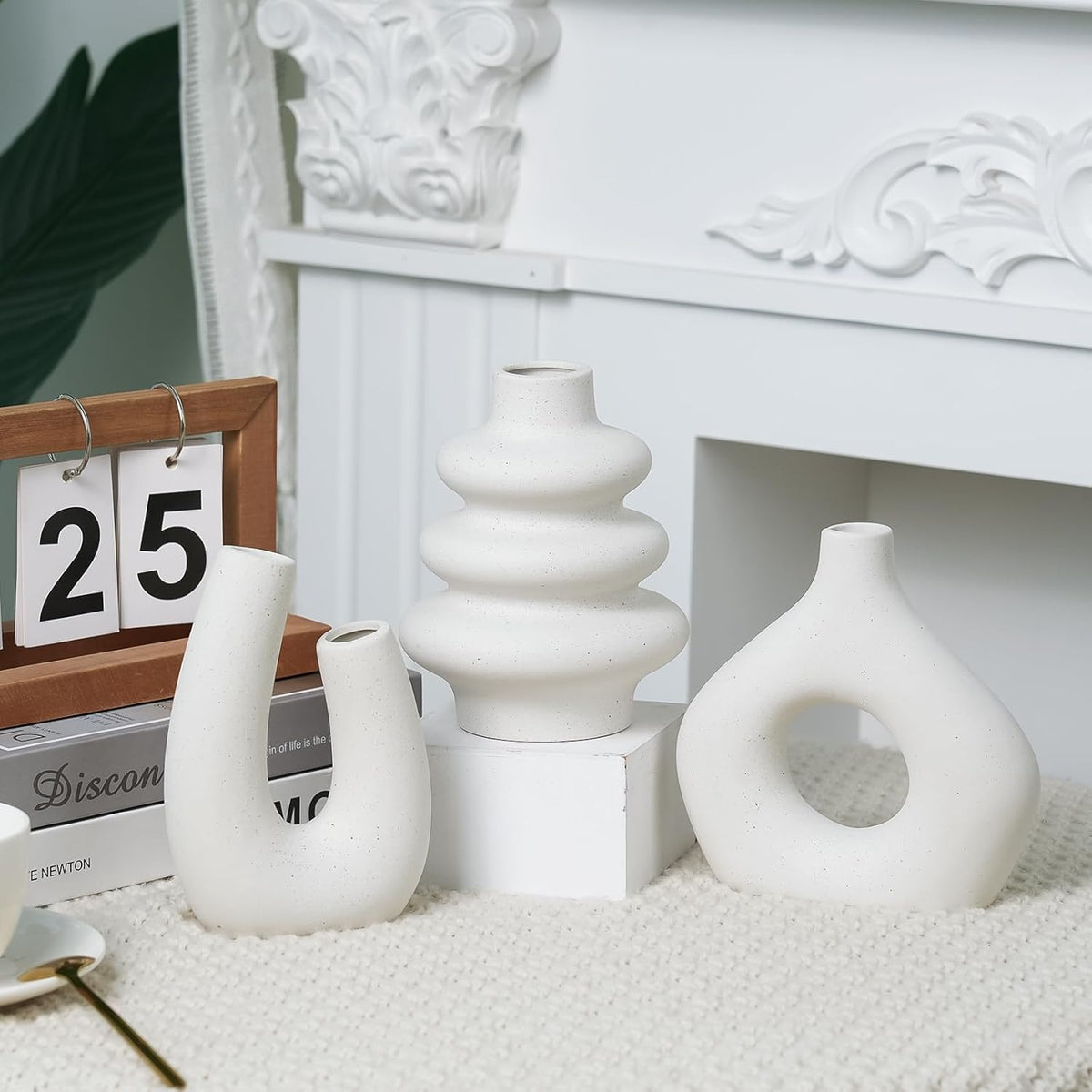 Ceramic Flower Vase Set of 5 Modern Nordic Boho Style Decorative Vases Home Decor, Matte Ceramic Decorations for Living Room Shelf, Bookshelf Mantle Entryway Table or Console Décor