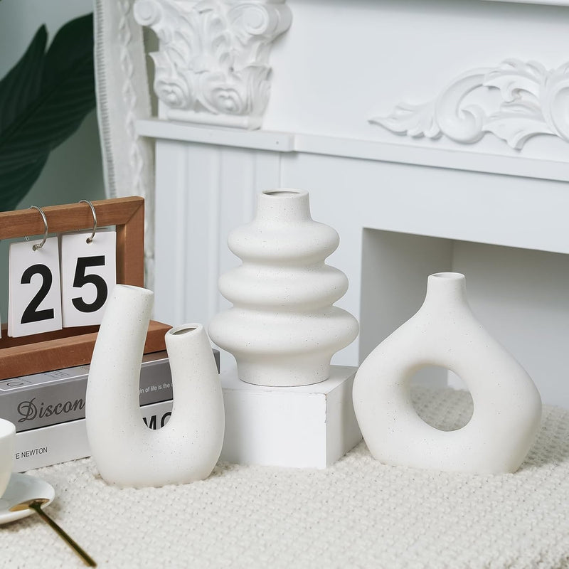 Ceramic Flower Vase Set of 5 Modern Nordic Boho Style Decorative Vases Home Decor, Matte Ceramic Decorations for Living Room Shelf, Bookshelf Mantle Entryway Table or Console Décor