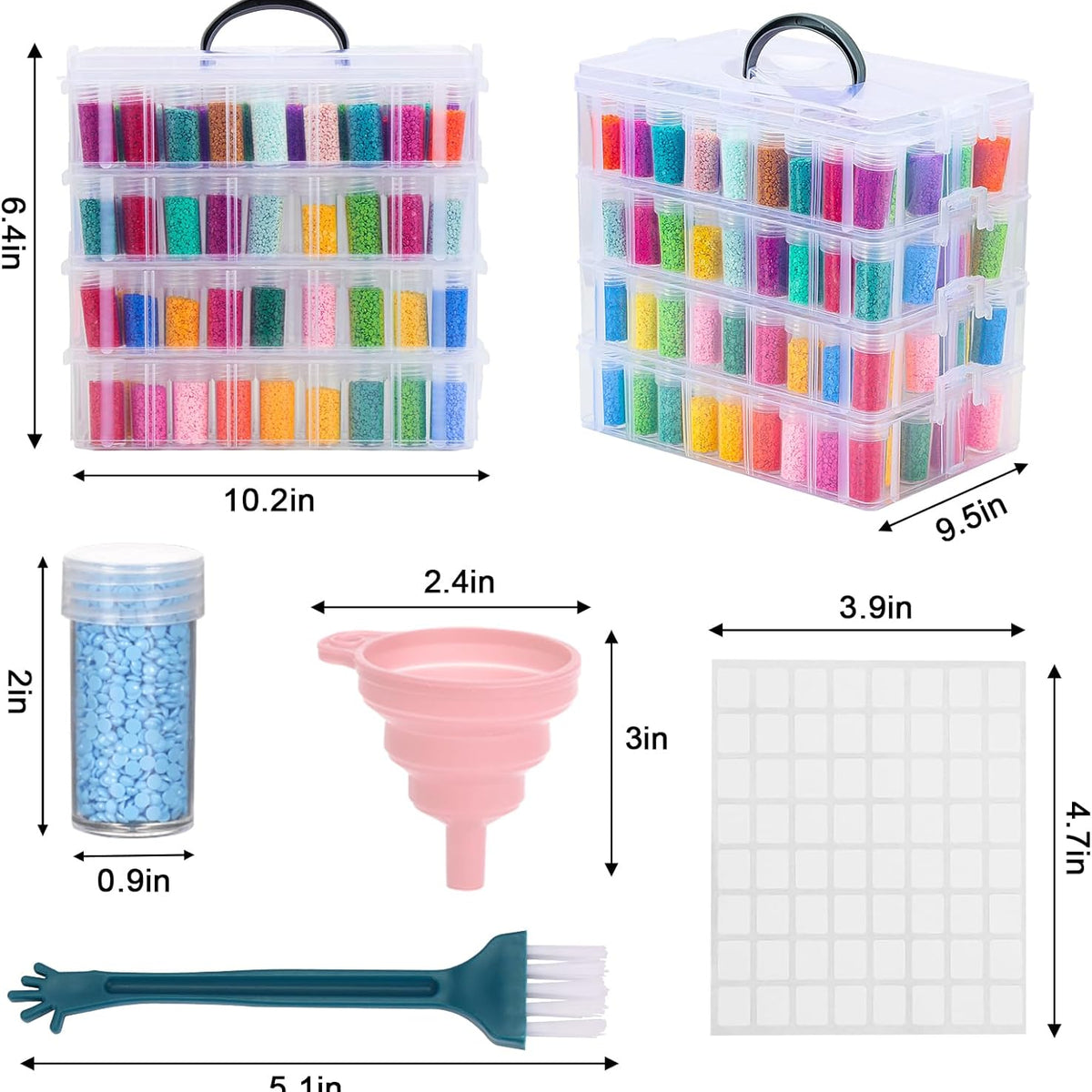 4-Tier Diamond Painting Storage Container, 200 Slots Portable Bead Organizer Box, Stackable Crafts Organizers for DIY Diamond Art Craft Jewelry Bead Storage