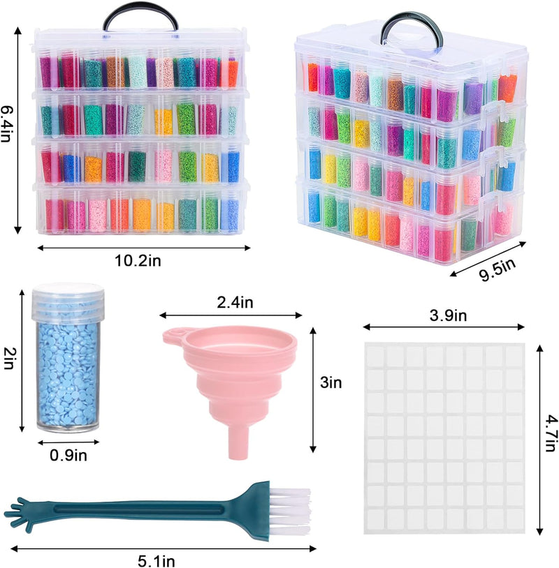4-Tier Diamond Painting Storage Container, 200 Slots Portable Bead Organizer Box, Stackable Crafts Organizers for DIY Diamond Art Craft Jewelry Bead Storage