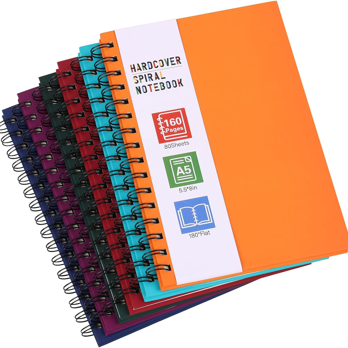 6pcs Hardcover Spiral Notebook, A5 Lined Spiral Journals 5.5x8.5in, 160 Pages Journal Notebook for Work, Office