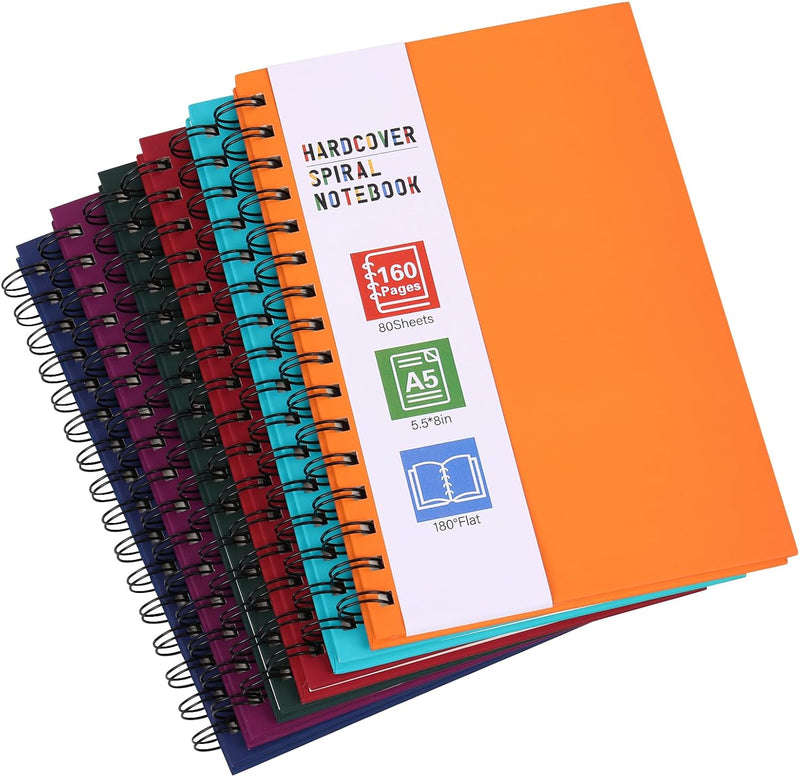 6pcs Hardcover Spiral Notebook, A5 Lined Spiral Journals 5.5x8.5in, 160 Pages Journal Notebook for Work, Office