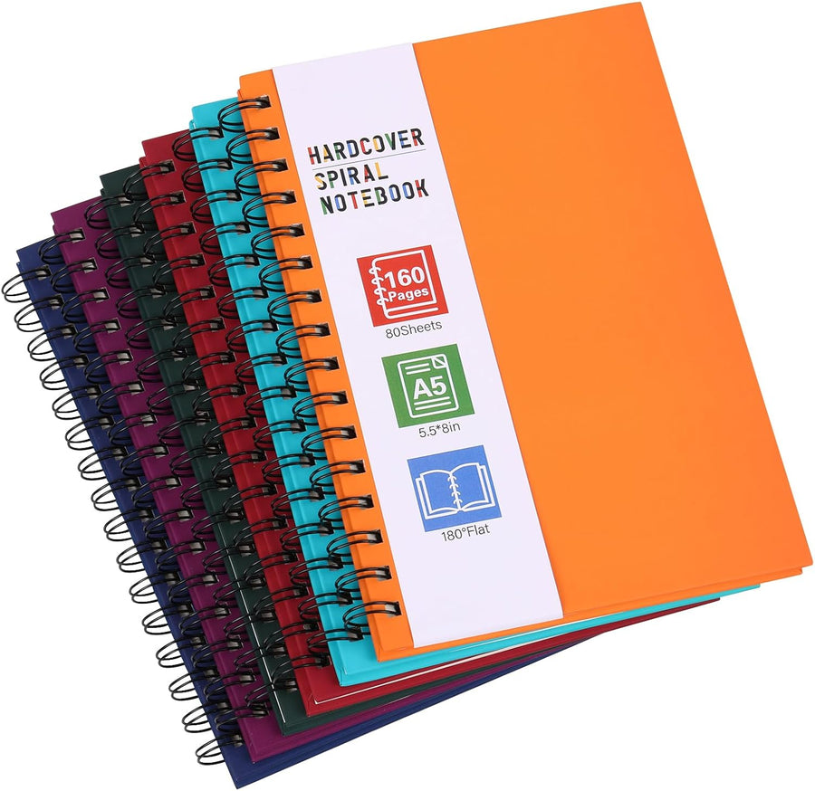 6pcs Hardcover Spiral Notebook, A5 Lined Spiral Journals 5.5x8.5in, 160 Pages Journal Notebook for Work, Office