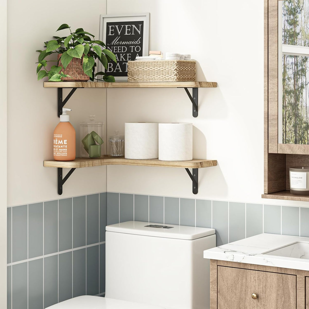 Corner Floating Shelves, Wall Mounted Corner Shelf for Bathroom, Kitchen, Bedroom, Home Decor, Laundry Room, Living Room(Set of 4 Rustic Brown)