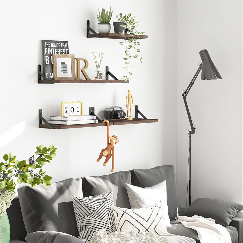 Floating Shelves for Wall, Different Sizes Walnut Wall Shelves for Living Room, Bathroom, Bedroom, Kitchen, Home Decor (Set of 4)