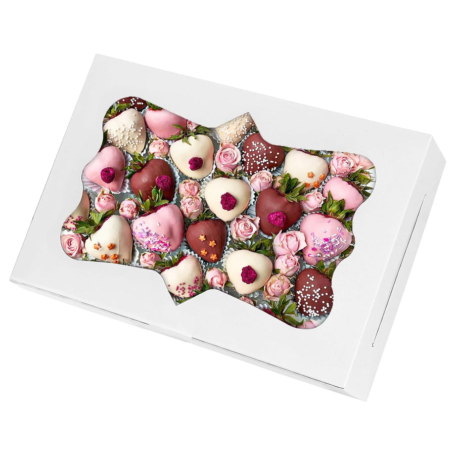 36pcs Bakery Boxes, 12x8x2.5 Inches Bakery Boxes with Window, Cookie Boxes Dessert Boxes with Window Pastry Boxes Cajas Para Postres for Chocolate Covered Strawberries, Cookies, Muffins, Donuts