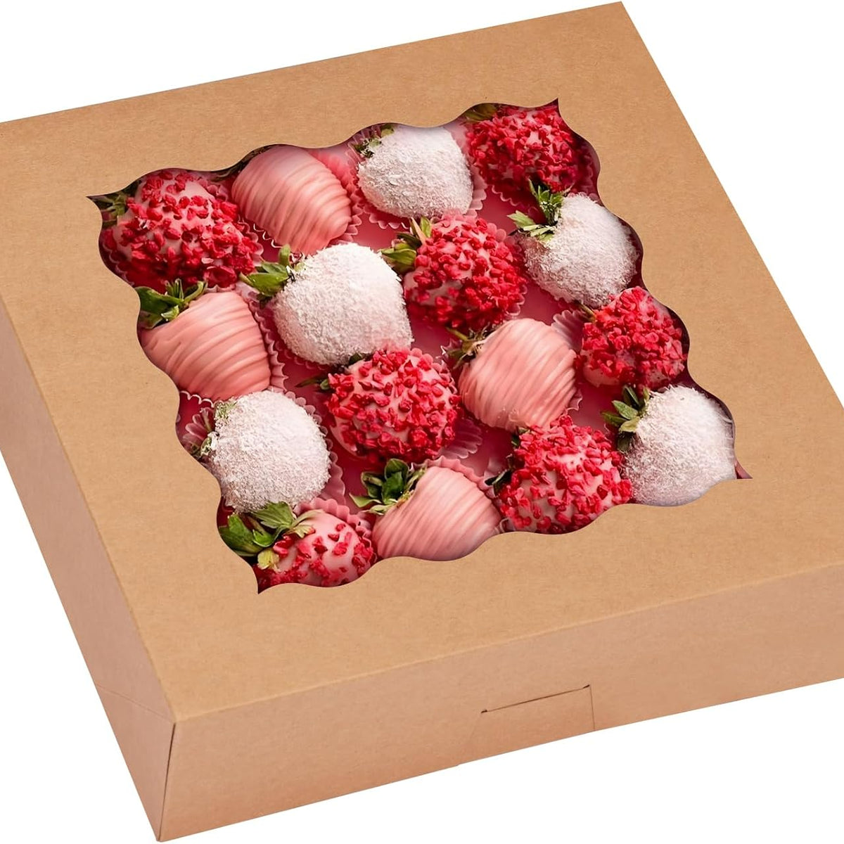 30pcs Pie Boxes, 10x10x2.5 Bakery Boxes with Window, Auto-Popup Brown Bakery Boxes for Pies, Cookie Boxes Treat Boxes for Dessert, Donuts, Muffins