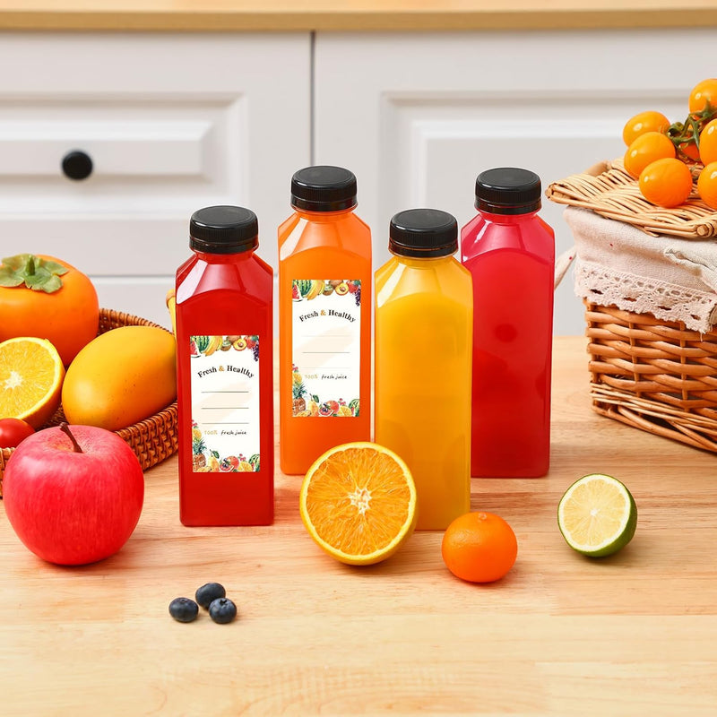 Plastic Juice Bottles with Caps – Clear PET Bottles, 4 oz, 8 oz, 12 oz & 16 oz