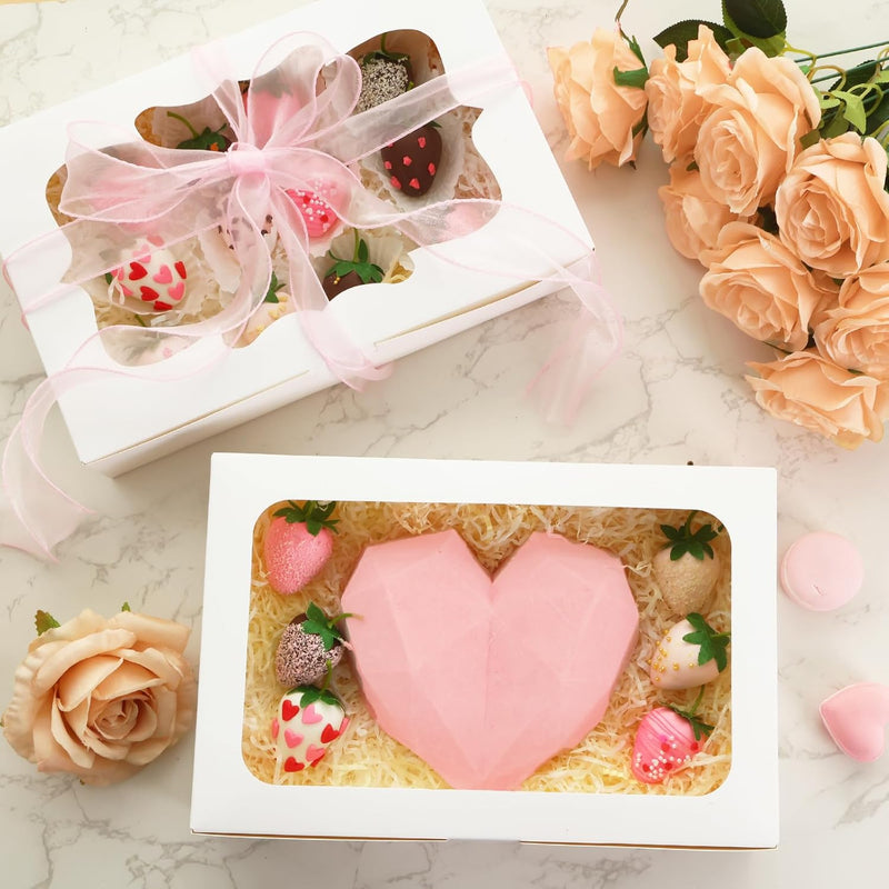 80pcs Cookie Boxes with Window, 12x8x2.5 Inches 4 Style Bakery Boxes, Large White Treat Containers for Chocolate Strawberries, Cakes, Donuts, Muffins and Pastries