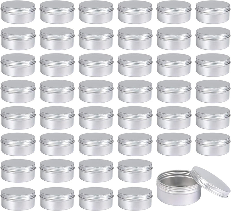 Moretoes 45 Pack Tins, 4oz Metal Round Aluminum Empty Candle Tin with Screw Lid for Lotion Bars, Salve, Spices or Candles