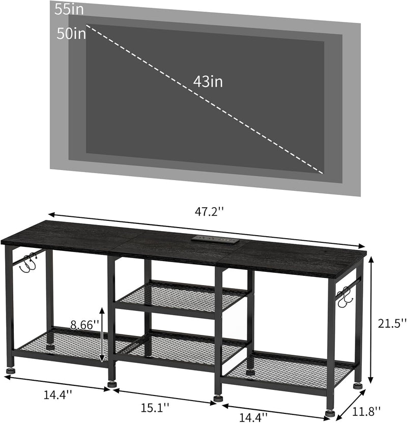 Black Entertainment Stand for Up to 50 Inch TVs, Tv Stand with Outlet Led Lights Open Storage Shelves, TV Consoles for Living Room, Bedroom