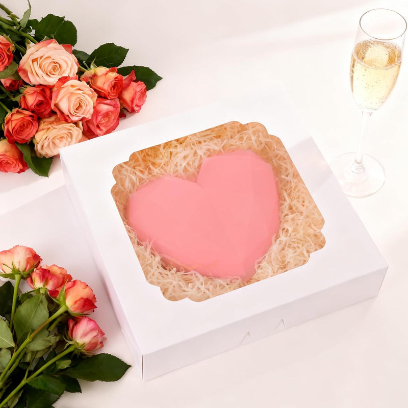 Moretoes Pie Boxes, 45pcs 10x10x2.5 Inches Bakery Boxes, Auto-Popup Cookie Container with Window for Pie, Strawberries, Cookie Cake, Treats