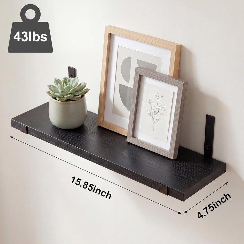 Fixwal Floating Shelves for Wall, Black Shelves Wall Mounted, Rustic Wood Wall Storage Shelves for Bedroom, Living Room, Kitchen, Bathroom, Home Decor (Set of 5 Black)