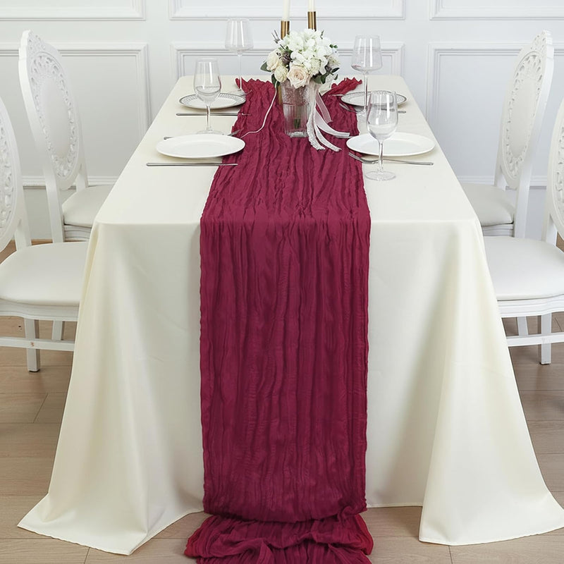 8 Pack Burgundy Red Cheesecloth Table Runner 120 Inch 10FT Gauze Cheese Cloth for Banquet, Valentine's Day, Independence Day, Retro Decoration