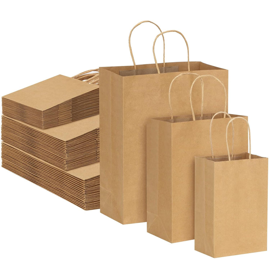 180pcs Paper Bags with Handles Brown Kraft Paper Gift Bags Assorted Sizes (8/10/12.6 Inches) Bulk for Gift, Merchandise, Retail, Shopping, Party Favor