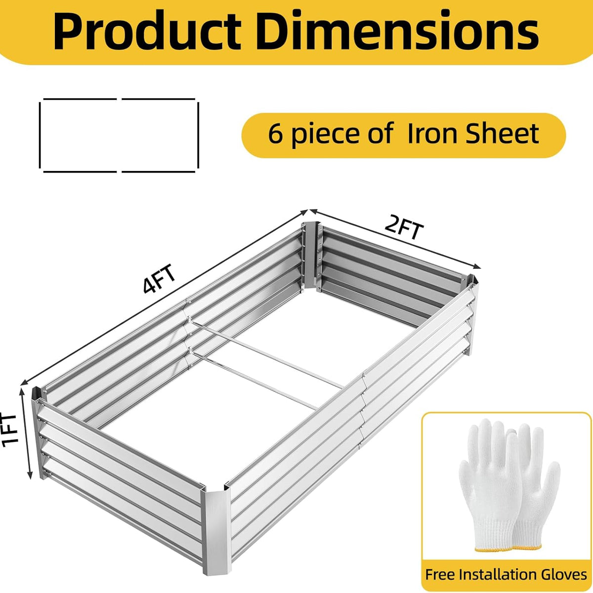 4x2x1ft(2 Pack) Galvanized Raised Garden Beds, Thickened Metal Planter Box for Outdoor Vegetables & Flowers, 48" L x 24" W x 12" H