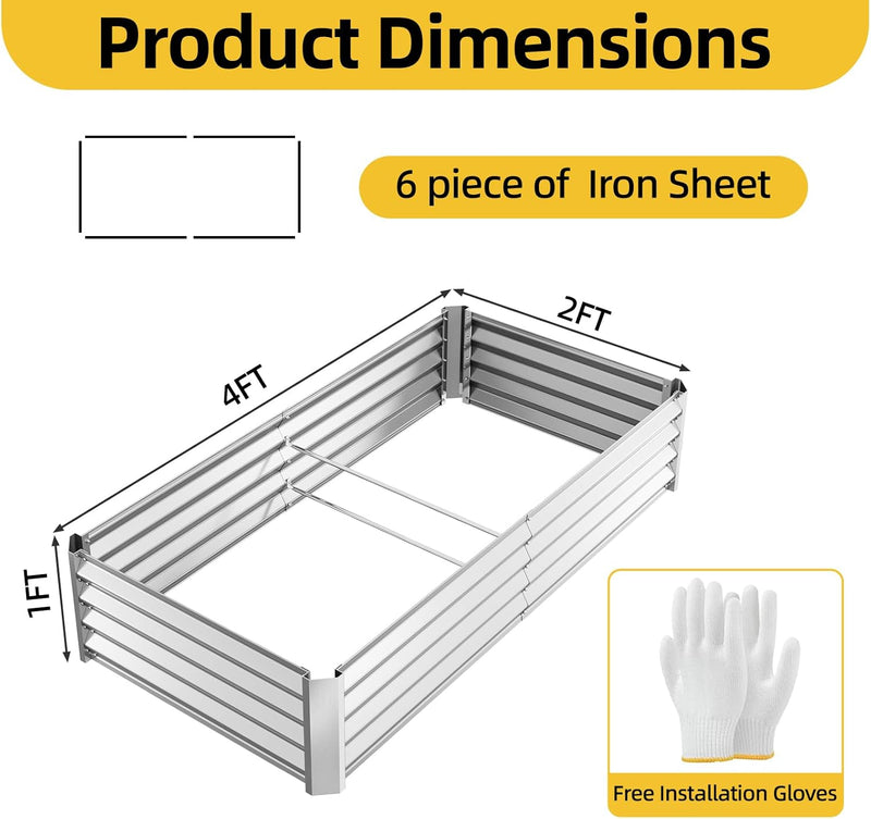 4x2x1ft(2 Pack) Galvanized Raised Garden Beds, Thickened Metal Planter Box for Outdoor Vegetables & Flowers, 48" L x 24" W x 12" H