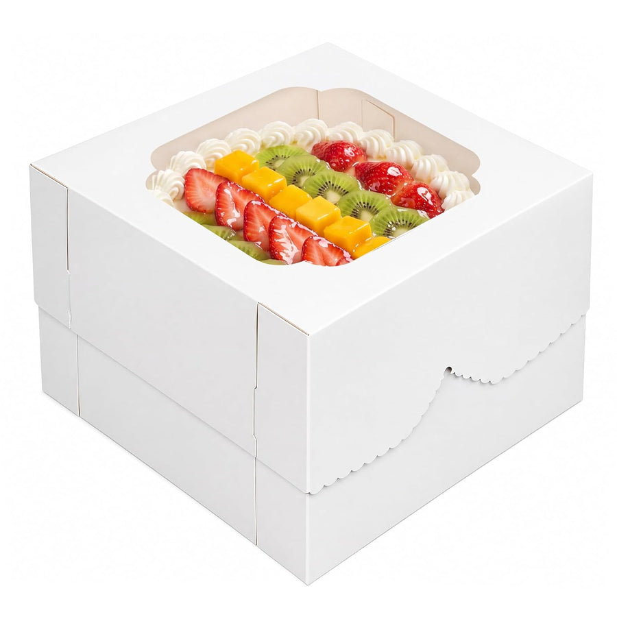 20pcs Cake Boxes, 12x12x6Inch White Bakery Boxes with Window, Disposable Cake Caddy Carrier Container for Valentine's Day, Mother's Day, Pie Pastries Cookies