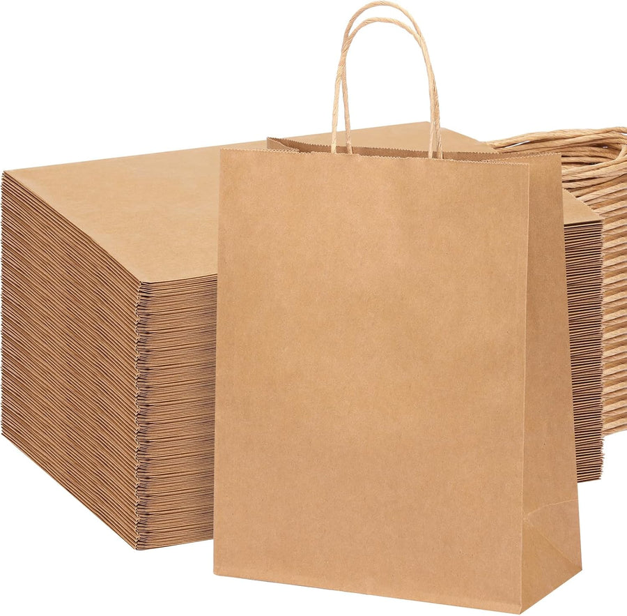 100pcs Paper Gift Bags 10x5x13 Inches Brown Kraft Paper Bags with Handles Bulk for Shopping, Retail, Small Business, Birthday Wedding Party Favor, Merchandise