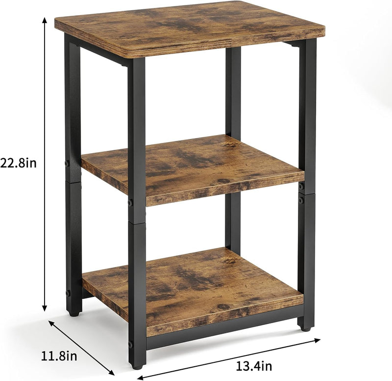 Fixwal Side Table 3-Tier Small End Table, Sofa Table Nightstand for Living Room, Bedroom, Office, Rustic Brown and Black