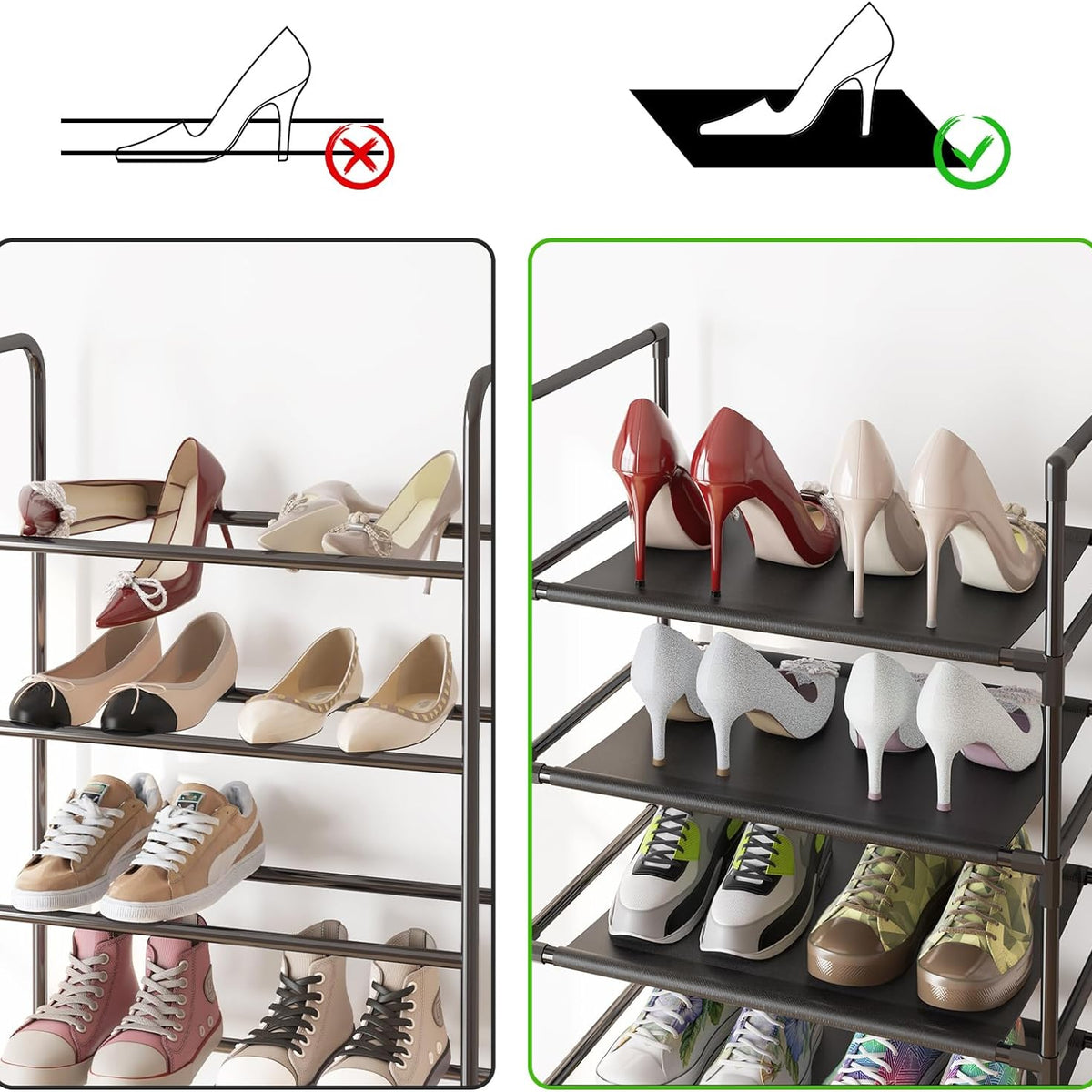 Fixwal 10-Tier Multifunctional Shoe Rack: Modern, Space-Saving, Easy Assembly, 20-24 Pairs of Shoes & Boots, Sturdy & Waterproof, 17"L x 10.6"W x 68"H, Living Room, Bedroom, Hallway, Closet
