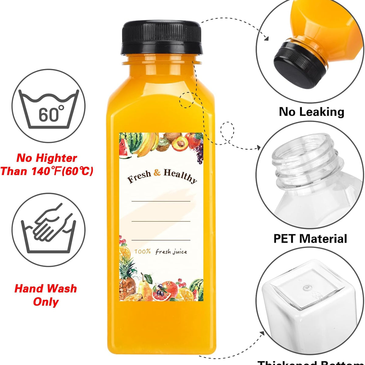 Moretoes 160pcs 12oz Plastic Juice Bottles with Caps, Clear Empty Reusable Bottles with Brush Funnel and Labels for Juicing, Smoothies and Other Beverages