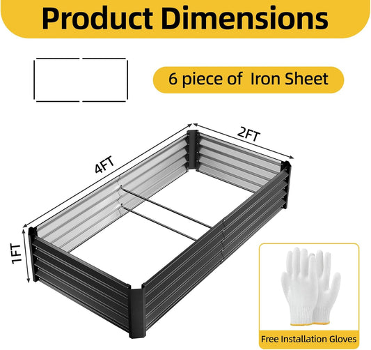 4x2x1ft Black Metal Raised Garden Beds, Thickened Color Steel Planter Box for Outdoor Vegetables & Flowers, 48" L x 24" W x 12" H