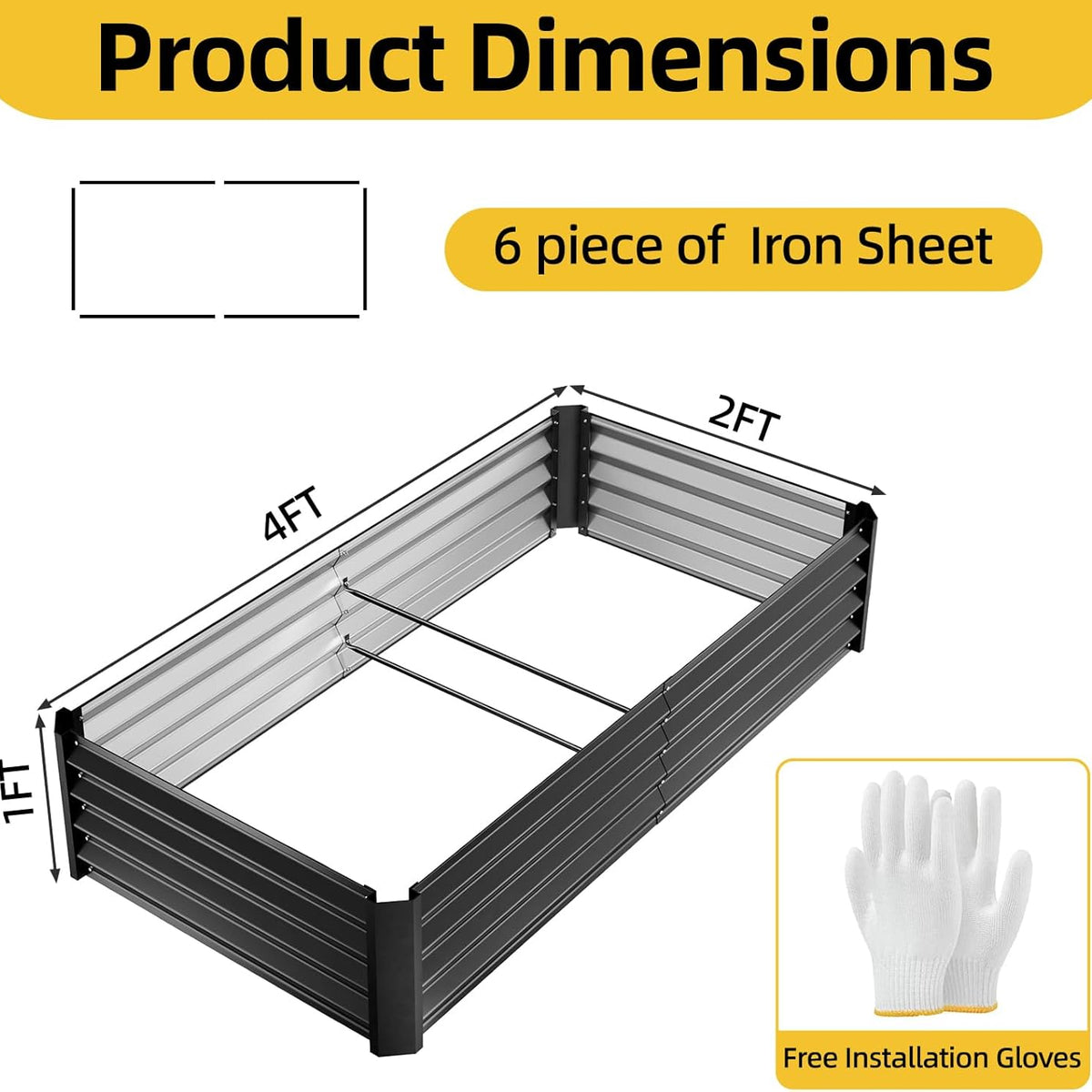4x2x1ft(2 Pack) Black Metal Raised Garden Beds, Thickened Color Steel Planter Box for Outdoor Vegetables & Flowers, 48" L x 24" W x 12" H