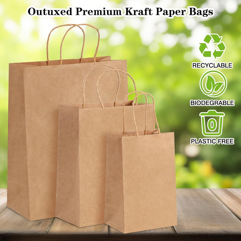 120pcs Paper Bags with Handles Assorted Sizes Kraft Brown Paper Gift Bags Bulk 3 Mixed Sizes for Retail, Party, Birthday, Gift, Shopping, Business, Merchandise