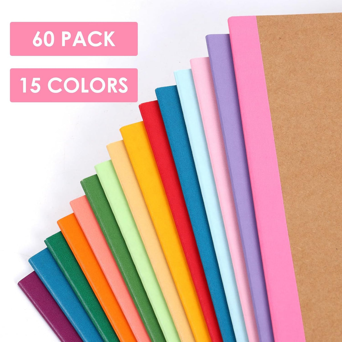 60 Pack A5 Kraft Notebooks, Composition Notebooks Lined Journal Bulk, 15 Colors with Rainbow Spines, 60 Pages for Kids Women Girls, School Office Supplies