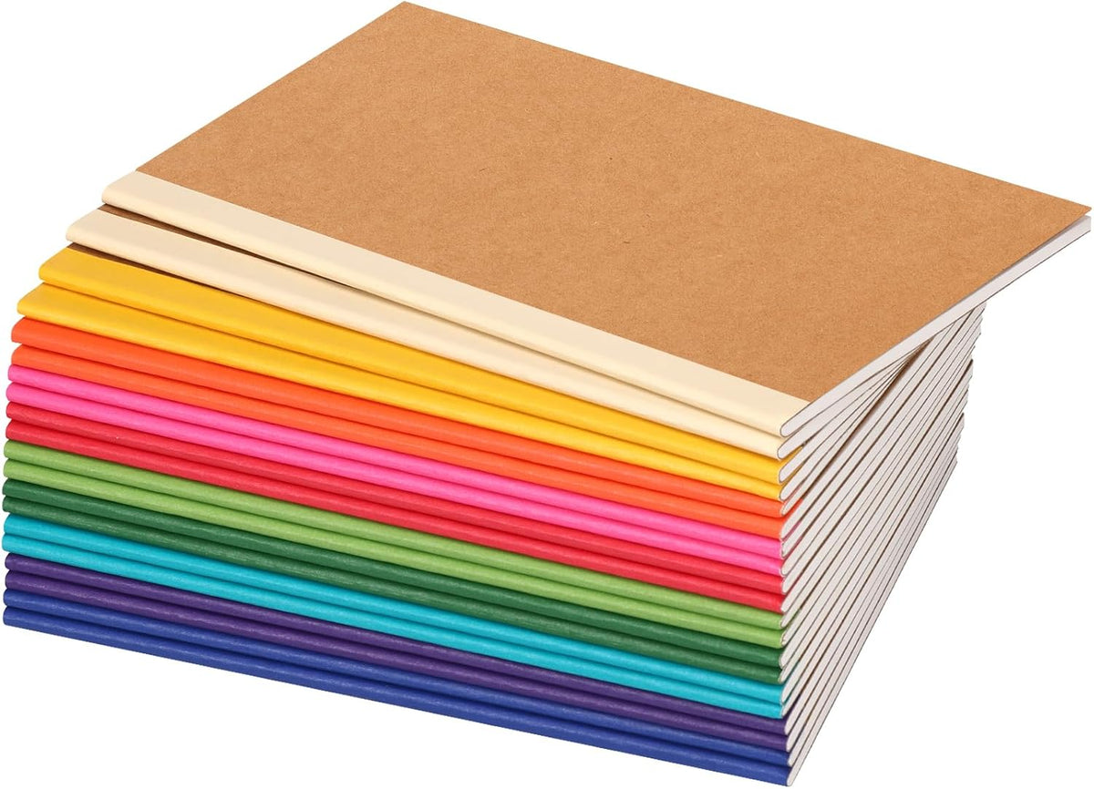20 Pack A5 Kraft Notebooks, Lined Journal Bulk with Rainbow Spine, 10 Colors, 60 Pages Soft Cover Composition Notebooks for Women Girls Kids, School Office Supplies
