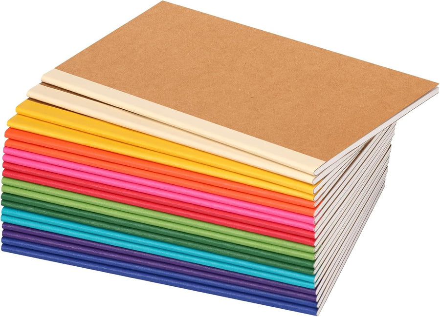 20 Pack A5 Kraft Notebooks, Lined Journal Bulk with Rainbow Spine, 10 Colors, 60 Pages Soft Cover Composition Notebooks for Women Girls Kids, School Office Supplies