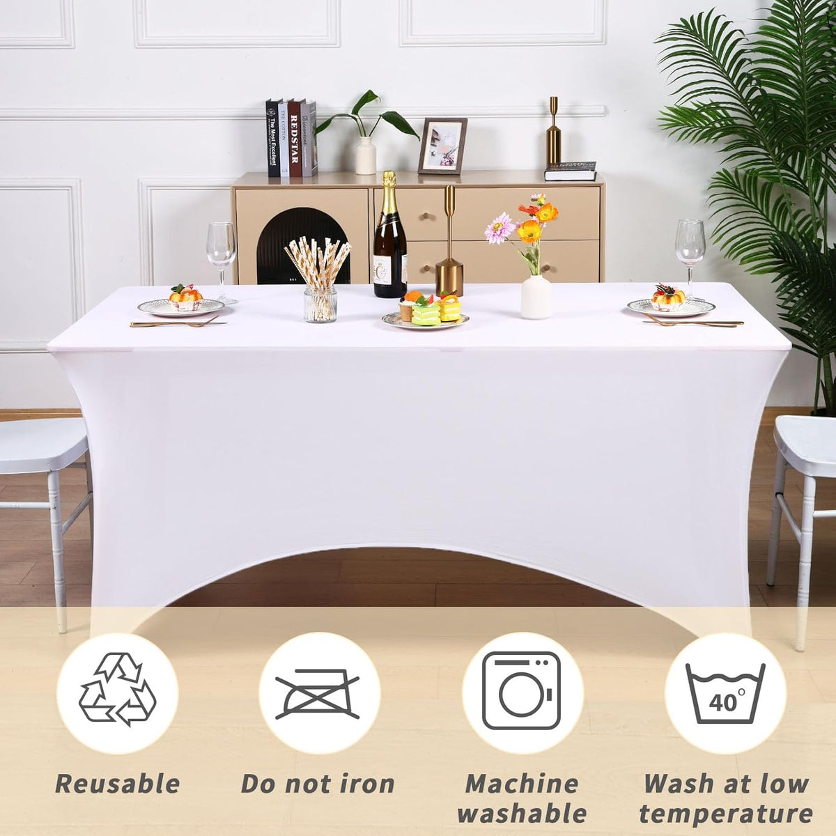 Fixwal 6 Pack Table Cloth Rectangle Table, 6FT Table Cover, White Table Cloth Rectangle Fitted Rectangular Stretch Tablecloth, Washable Patio Table Cover (White, 72L x 30W x 30H Inch)