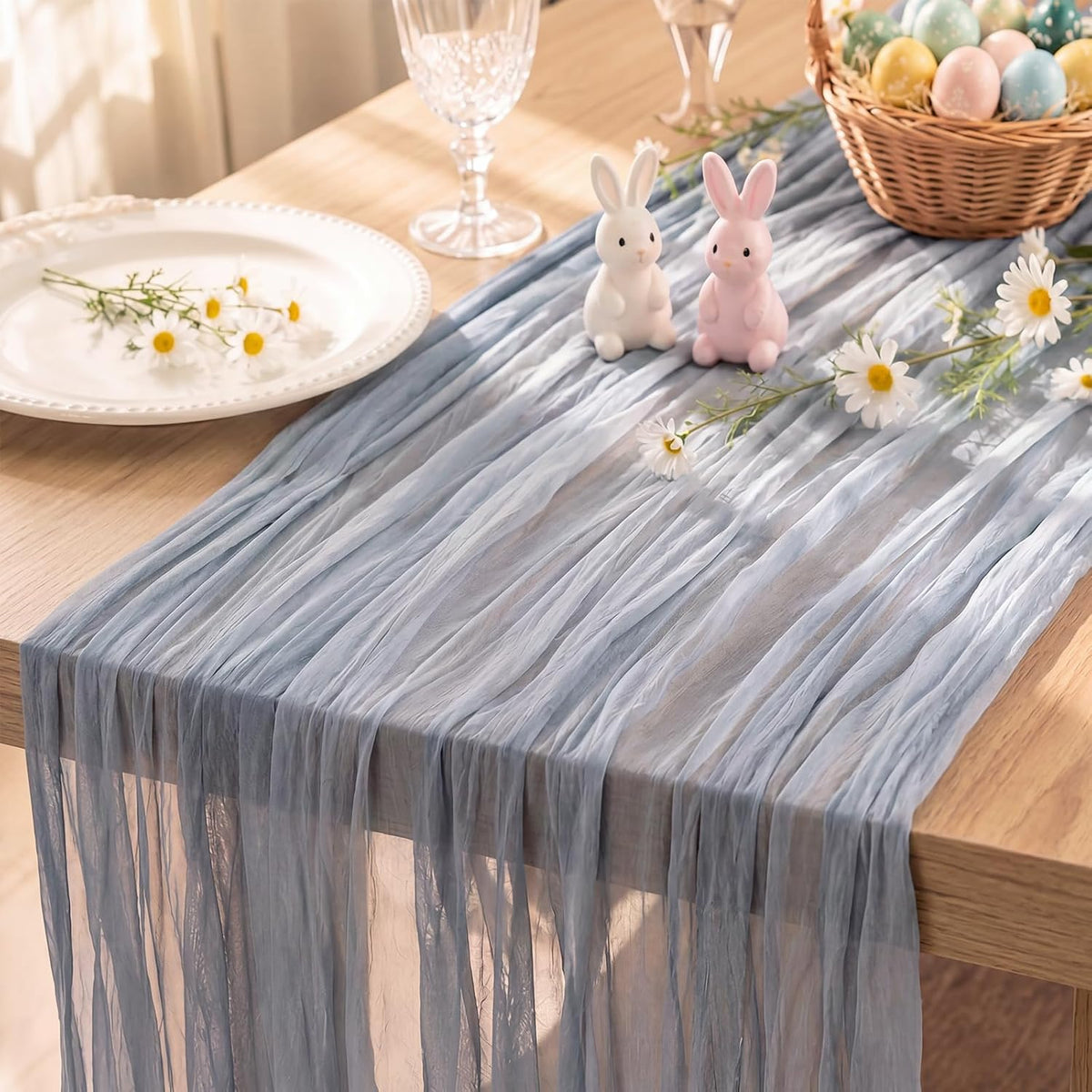 8 Pack Dusty Blue Cheesecloth Table Runner 120 Inch 10FT Gauze Cheese Cloth for Football Theme, Baby Shower, Coastal Style, Retro Decoration, Farmhouse