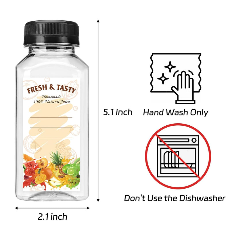 36pcs 8oz Juice Bottles with Lids, Food Grade Reusable Clear Containers with Black Tamper Evident Caps for Juice, Milk and Other Beverages