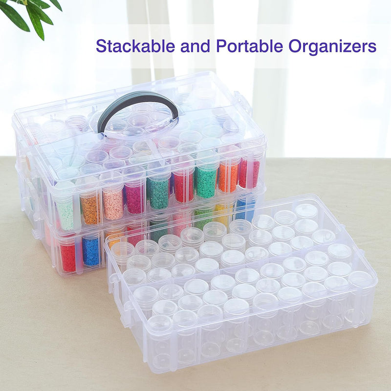4-Tier Diamond Painting Storage Container, 200 Slots Portable Bead Organizer Box, Stackable Crafts Organizers for DIY Diamond Art Craft Jewelry Bead Storage