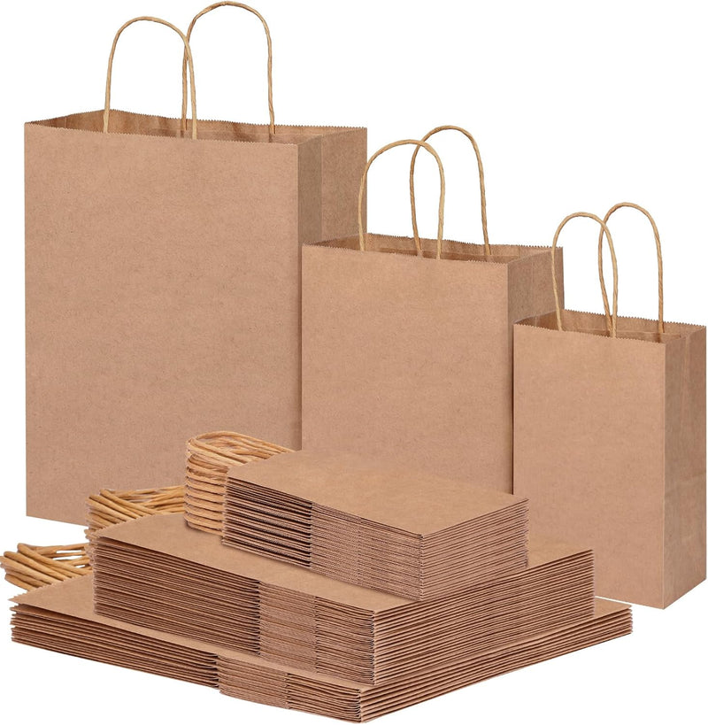 Moretoes 75pcs Paper Bags, (8-10-12inch) Assorted Sizes Brown Paper Bags with Handles for Small Business, Shopping, Retail, Party,