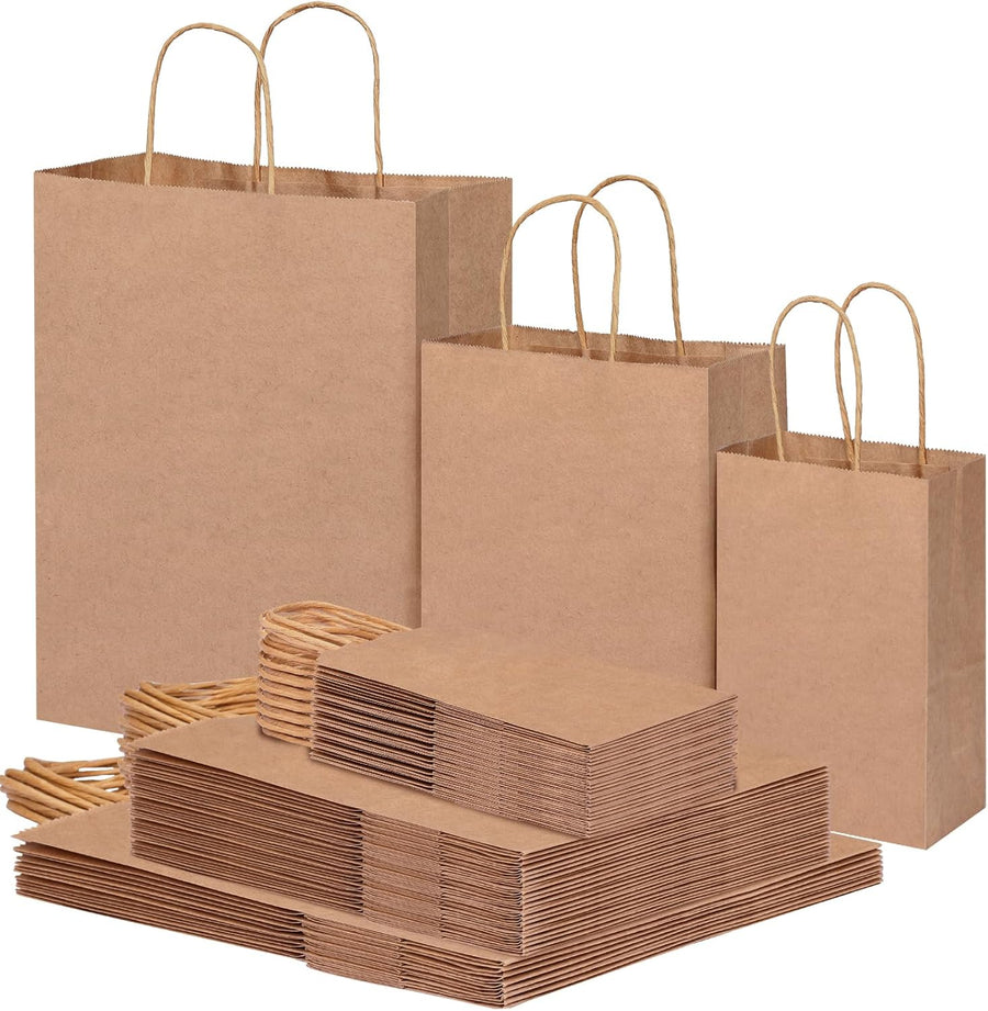 75pcs Paper Bags, (8-10-12inch) Assorted Sizes Brown Paper Bags with Handles for Small Business, Shopping, Retail, Party,