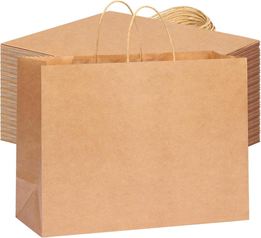 16x6x12 Inch 90pcs Brown Paper Bags with Handles Large Kraft Paper Gift Bags Bulk for Boutiques, Small Business, Retail Stores, Gifts, Merchandise