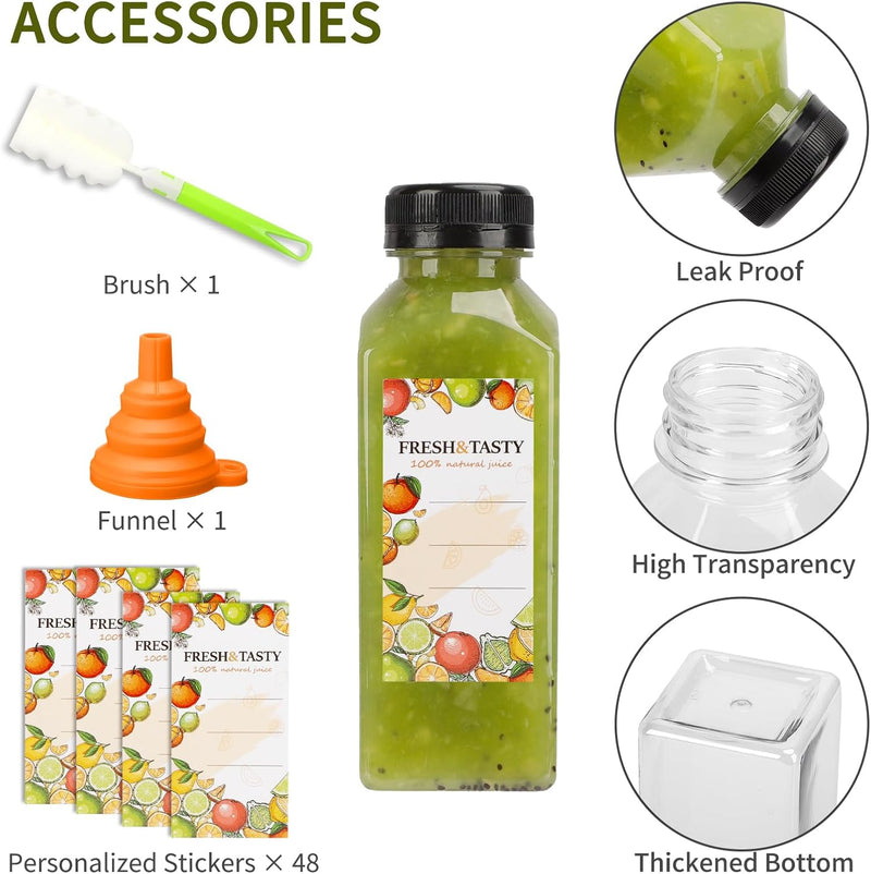 45pcs Juice Bottles, 12oz Reusable Juice Bottles with Caps and Labels, Funnel, Brush Beverage Containers for Juicing, Smoothies, Tea, Milk