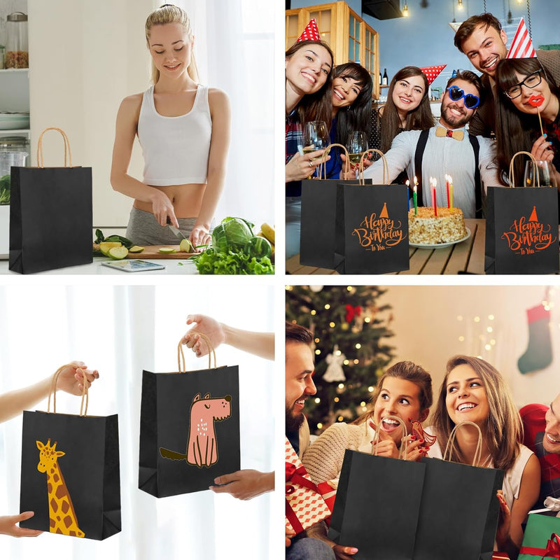 100pcs Paper Gift Bags 10x5x13 Inches Black Kraft Paper Bags with Handles Bulk for Shopping, Retail, Small Business, Birthday Wedding Party Favor, Merchandise