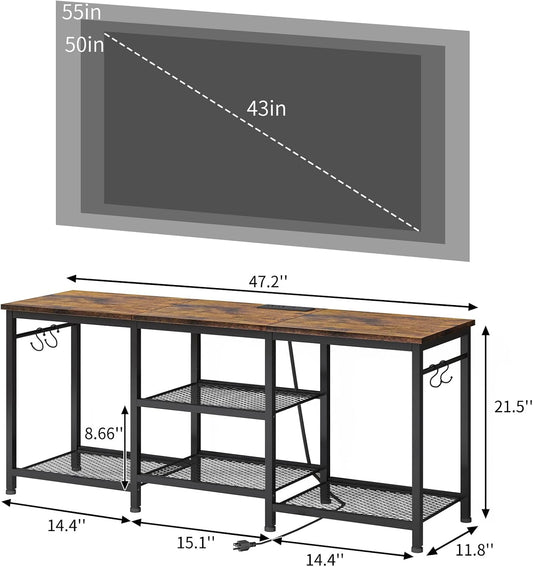 TV Stand for Up to 50 Inch Tvs, Entertainment Center with Outlet Led Lights Open Storage Shelves, TV Consoles for Living Room Bedroom, Rustic Brown