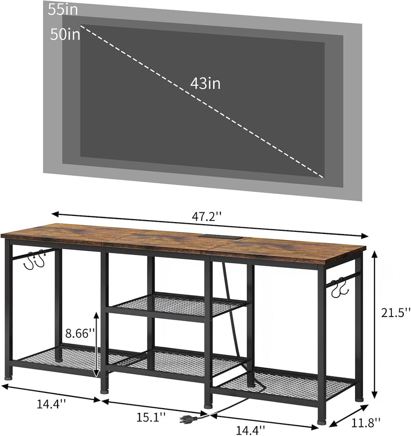 TV Stand for Up to 50 Inch Tvs, Entertainment Center with Outlet Led Lights Open Storage Shelves, TV Consoles for Living Room Bedroom, Rustic Brown