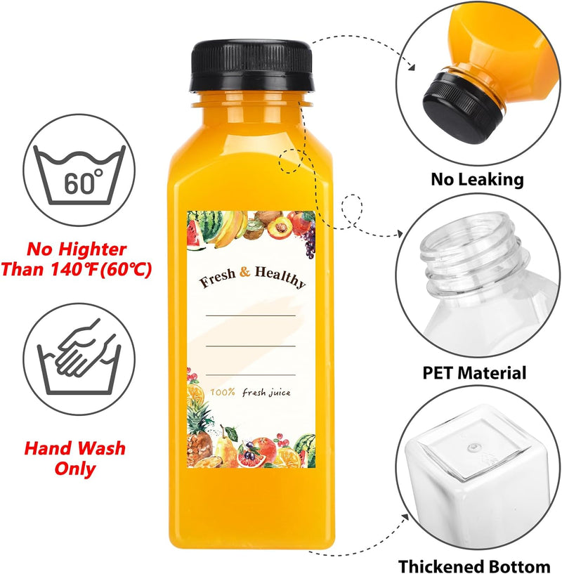Moretoes 128pcs 12oz Juice Bottles, Plastic Juice Bottles with Caps, Reusable Drink Containers for Juicing, Smoothie and Other Beverages