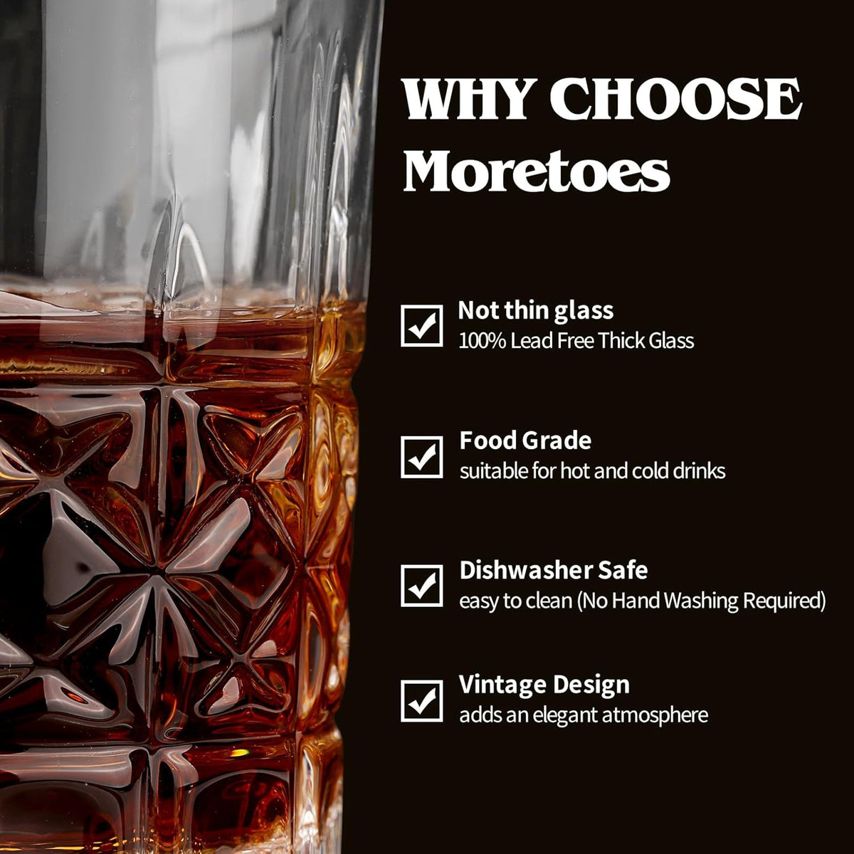Moretoes Drinking Glasses, 12 Piece Crystal Glass Cups, Mixed Glassware Set, 6 Crystal Old Fashioned 10oz and 6 Highballs Glasses, Great for Cocktail, Whisky and Other Beverages