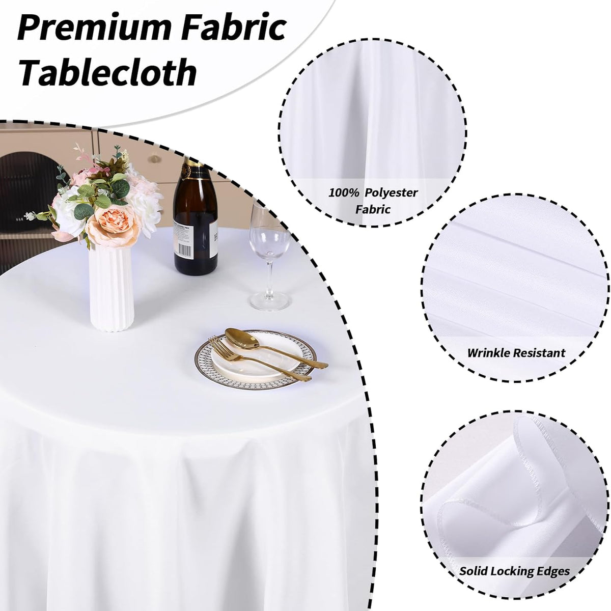 Fixwal 6 Pack White 60 Inch Round Tablecloths, Reusable Heavy Duty Washable Polyester Table Covers, Fits 20-40 Inch Tables, Stain and Wrinkle Resistant for Wedding, Party, Outdoor, Picnic, Camping