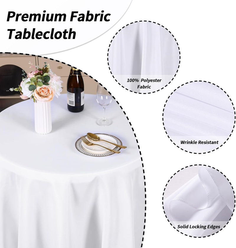 Fixwal 6 Pack White 60 Inch Round Tablecloths, Reusable Heavy Duty Washable Polyester Table Covers, Fits 20-40 Inch Tables, Stain and Wrinkle Resistant for Wedding, Party, Outdoor, Picnic, Camping
