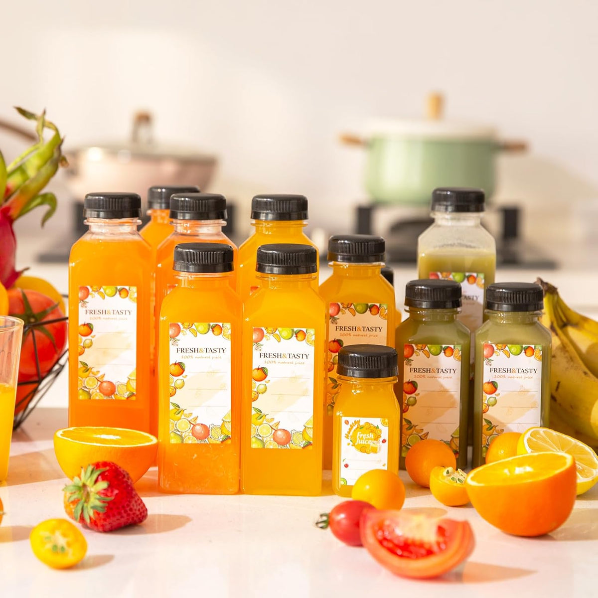 45pcs Juice Bottles, 12oz Reusable Juice Bottles with Caps and Labels, Funnel, Brush Beverage Containers for Juicing, Smoothies, Tea, Milk