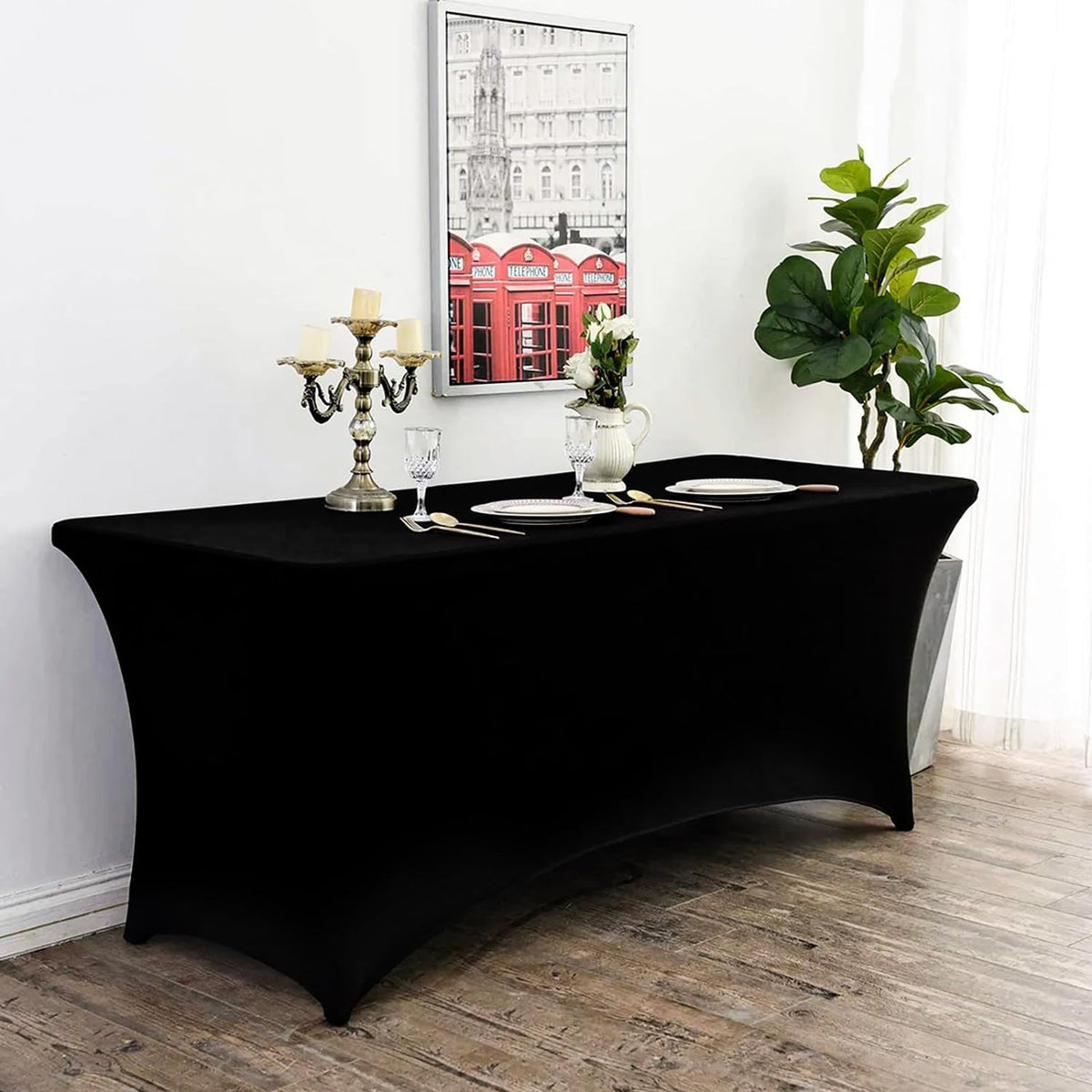 Fixwal 10 Pack 6Ft Black Table Cover, Spandex Fitted Tablecloths Rectangle, Wrinkle-Free and Stretch Folding Table Cloth for Banquet, Wedding, Party, Trade Show